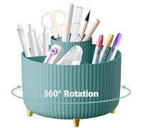 Desk Organiser, 360°Rotating Pen Holder Pen Pot, Makeup Brush Holder with 5 Compartments, Desktop Storage Stationery Supplies Organizer, Pencil Holders for Desk Tidy Home, School, Office (Blue)