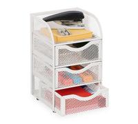Desk Organiser 4 Compartments Drawers Mesh Design Metal White