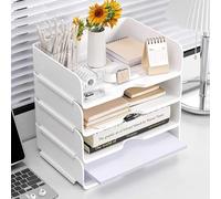 Desk Organiser and Storage, 4-Tier Paper Letter Tray Organiser, Stackable White Desktop Organiser, Storage Compartments, Stackable Order for Documents, Paper, Book Magazine Storage, Office Supplies