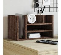 Desk Organiser Brown Oak Wood Material 44.5 x 24 x 25 cm with 6 Compartments Office Supplies Storage Organiser Pen Holder Document Folder Organiser System for Home and Office