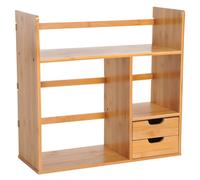 Desk Organiser Desktop Bookshelf 180 Degree Rotatable 2 Drawers Bamboo
