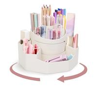 Desk Organiser,Detachable 2-in-1 Pen Holder,13 Slots 360 Degree Rotating Desk Accessories,Minimalist Pen Pot for Desk,Modern Desktop Storage for Office,Cosmetics,School,Home,Art Supply(Milky white)