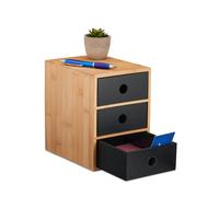 Relaxdays Desk Organiser, 3 Drawers, Bamboo & MDF, HxWxD: 21 x 15 x 20 cm, Office Stationary Box, Storage, Natural/Black