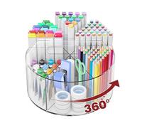 Desk organizer acrylic marker holder makeup brush storage student pen stand clear cosmetic tray school supply container teacher caddy vanity desktop spinner compact stationery bin 360 degree office to