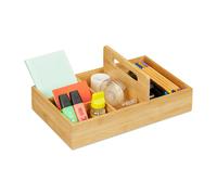 Relaxdays Bamboo Desk Organiser, Pen Holder for Stationery Supplies, 5 Compartments, HWD 12.5x32.5x20.5 cm, Natural