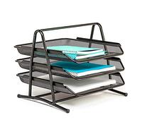 Desk Organizer with 3 Sliding Trays, File Rack Letter File Trays Office Filing Trays Holder Mesh Letter Tray Desk Organiser Paper File Storage, Metal Mesh, Sliding Trays,Black