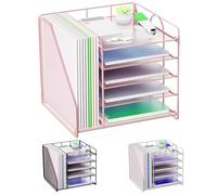 Desk Organizers, 5-Tier Paper Letter Tray Organizer with File Holder, Mesh File Organizer, Desktop Organizers and Storage for Desk Accessories Office Supplies, Pink