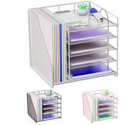 Desk Organizers, 5-Tier Paper Letter Tray Organizer with File Holder, Mesh File Organizer, Desktop Organizers and Storage for Desk Accessories Office Supplies, White