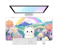 Desk Pad, 32" x 16" XXXL Extended Large Gaming Mouse Pad, Desktop Decor Desk Mat, Men Women Office Supplies and Accessories, Cute Anime Mouse Mat for Laptop & Keyboard, Rainbow Cute Cat