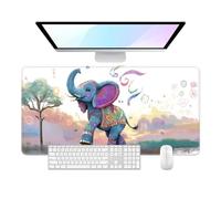 Desk Pad, 32" x 16" XXXL Extended Large Gaming Mouse Pad, Desktop Decor Desk Mat, Men Women Office Supplies and Accessories, Cute Anime Mouse Mat for Laptop & Keyboard, Colorful Elephant