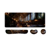 Desk Pad and Keyboard Wrist Rest, Large Mouse Pad + Keyboard Pad+Mouse Wrist Support, Non-Slip Desk Mat Protector for Office, Home 31.5×11.8 Inches Cathedral