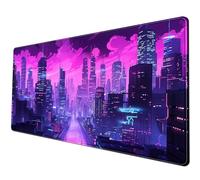 Desk Pad Cyberpunk Purple Desk Mat City Skyline Gaming Extended Mouse Pad Big Office Keyboard Pc Laptop for Women Large Mousepad with Stitched Eges Non-Slip Base Mouse Keyboard Mat 31.5x11.8 in