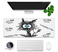 Desk Pad, It’s Fine I’m Fine Black Cat Extended Gaming Mouse Pad Large, 31.5"x11.8" Big Mouse Pad with Non-Slip Base and Stitched Edge, Long Computer Keyboard Mouse Mat for Home Office Work