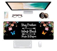 Desk Pad Mat Gaming Mouse Pads & Coasters, Stay Positive Work Hard & Make It Happen Inspirational Quote Large Mouse Pad Desk Writing Pad Non Slip Rubber Base Stitched Edges for Work Game Office Home
