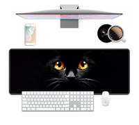 Desk Pad Mat Gaming Mouse Pads with Coasters Set, Black Cat Face Large Extended Desk Mousepad with Stitched Edge & Non-Slip Rubber Base for Work, Game, Office, Home (31.5"x 11.8")