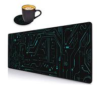 Desk Pad Mat Gaming Mouse Pads with Coasters Set, Stitched Edges Design Mouse Pad XXL Large Mouse Pad for Laptop Computers Circuit Board Pattern Desk Writing Mat for Office & Home 31.5"x 11.8"