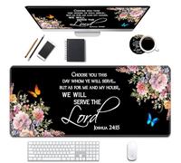 Desk Pad Mat Gaming Mouse Pads with Coasters Set, Stitched Edges Design XXL Large Mouse Pad for Laptop Computers Floral Quote Bible Verse Joshua 24:15 Desk Writing Mat for Office & Home 31.5"x 15.7"