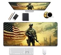 Desk Pad Mat Gaming Mouse Pads with Coasters Set, Stitched Edges Design XXL Large Mouse Pad for Laptop Computers American Military Army Troops Soldier Desk Writing Mat for Office & Home 35.4"x 15.7"