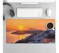 Desk Pad Protector 24x12 Inch Extended Greece Island Sunset Keyboard Mouse Mat Non-Slip Rubber Base Smooth Surface Laptop Mat Deskmat Computer Desktop Pads for Gaming Home Office