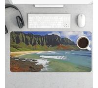 Desk Pad Protector 24x12 Inch Extended Kauai Hawaii Seashore Keyboard Mouse Mat Non-Slip Rubber Base Smooth Surface Laptop Mat Deskmat Computer Desktop Pads for Gaming Home Office