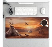 Desk Pad Protector 24x12 Inch Extended Native American Tribes Keyboard Mouse Mat Non-Slip Rubber Base Smooth Surface Laptop Mat Deskmat Computer Desktop Pads for Gaming Home Office