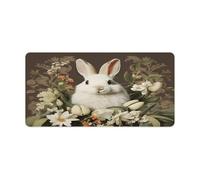 Desk Pad Protector A Beautiful White Rabbit Desk Mat Office Mat Gaming Mouse Pad with Stitched Edges for PC Laptop Desk Home Office