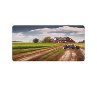 Desk Pad Protector Country Road with Farm and Tractor Desk Mat Office Mat Gaming Mouse Pad with Stitched Edges for PC Laptop Desk Home Office