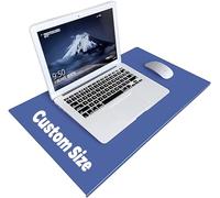 Desk Pad with Edge Protector, Office Soft Leather Waterproof Deskpad Smooth Writing Mat, Large Mouse Pad with Non-Slip L-Shaped Front Lip (Blue, Custom Size)
