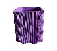Desk Pen Holder with Striped Texture and Open Top Access, Purple | Striped Pen Holder with Wavy Top Shape, Compact Tabletop Storage for Writing Tools in Study Spaces and Home