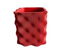 Desk Pen Holder with Striped Texture and Open Top Access, Red | Striped Pen Holder with Wavy Top Shape, Compact Tabletop Storage for Writing Tools in Study Spaces and Home