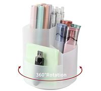 Desk Pencil Pen Holder, 3 Slots 360-Degree Spinning Pencil Pen Desk Organizers, Desktop Storage Pen Organizers Stationery Supplies, Cute Pencil Cup Pot for Office, School, Art Supply, Kids - Clear