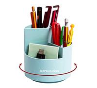 Desk Pencil Pen Holder, 3 Slots 360-Degree Spinning Pencil Pen Desk Organizers, Desktop Storage Pen Organizers Stationery Supplies, Cute Pencil Cup Pot for Office, School, Art Supply, Kids - Blue