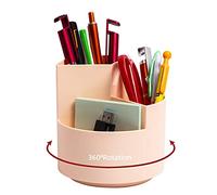 Desk Pencil Pen Holder, 3 Slots 360-Degree Spinning Pencil Pen Desk Organizers, Desktop Storage Pen Organizers Stationery Supplies, Cute Pencil Cup Pot for Office, School, Art Supply, Kids - Pink