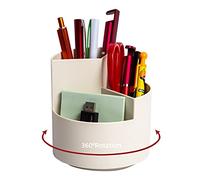 Desk Pencil Pen Holder, 3 Slots 360-Degree Spinning Pencil Pen Desk Organizers, Desktop Storage Pen Organizers Stationery Supplies, Cute Pencil Cup Pot for Office, School, Art Supply, Kids - White