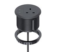 Desk Power Grommet, Haylink Recessed Power Socket with UK Plug, 2 USB C Ports | 80mm Cutout | 2M Cable for Home & Office, Black