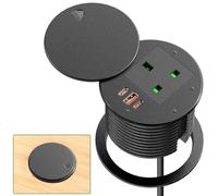 Desk Power Grommet Socket with 35W PD 2 USB C and 30W QC USB A, Recessed Power Socket with Cover, Desk Power Grommet 80mm for Furniture Office, 1.8M Extension Cord, Black, HANNELORE