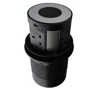 Desk Power Pop-Up 4 Fused UK Sockets 2x USB-A 2x USB-C Qi Wireless Charger Black