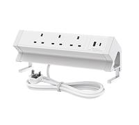 Desk Power Socket, BQO Aluminum Alloy Desk Power Strip with 3 UK Plug, USB A and USB C (15.5W), 2M Cable, Desk Plug Socket for Home Office School, White