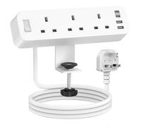 Desk Power Socket, Desk Extension Lead with USB C, Power Strip, 2M | ANVODE 3 Way Desktop Power Socket Extension with Switch, 4 USB (2 Type C) for Home Office, White