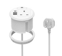 Desk Power Socket with USB C PD20W,BQO Desk Grommet Power Socket 80mm with 1 UK Plug, Recessed Extension Lead with 2 USB Ports, 2m/6.6 FT Cable for Office Home Furniture, White