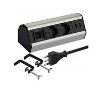 Desk Power Strip 2 Schuko + 10/16A, 2 USB 2.4A, Mounting Supports