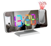 Desk Projection Clock with 180° Digital Alarm, USB Charging Port & Dynamic RGB Light - 12/24 Hour Display for Bedroom, White