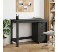 Desk & Rolling Cabinet Set Black Pine Wood 112x50x75cm 4-Drawer Mobile Compacts