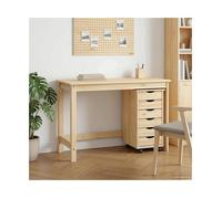 Desk & Rolling Cabinet Set Brown Solid Pine 112x50x75cm 6-Drawer Mobile Storage