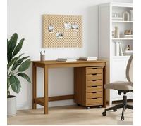 Desk & Rolling Cabinet Set Honey Brown Solid Pine 112x50x75cm 6-Drawer on Wheels