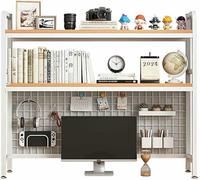 Desk Shelf Hutch Bookshelf, 2-Tier Computer Desktop Bookshelf with Pegboard in Black White 55-115x20x98cm(White,115x20x98cm)