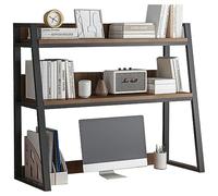 Desk Shelf Hutch Bookshelf, 2-Tier Desktop Bookshelf for Computer Desk White Black 21.6-45.2x12x35in(Black,29.5 * 12 * 35in)