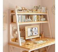 Desk Shelf Hutch Bookshelf, 2-Tier Desktop Bookshelf for Computer Desk White Black 21.6-45.2x12x35in(White,21.6 * 12 * 35in)