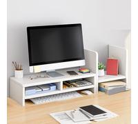Desk Shelf Organizer Wood Equipped with Monitor Elevated Stand, Increase Depth for Greater Storage, Desktop Shelf(White,C)