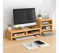 Desk Shelf Organizer Wood Equipped with Monitor Elevated Stand, Increase Depth for Greater Storage, Desktop Shelf(Wood Color,A)